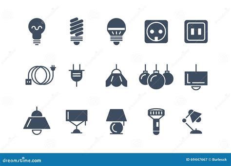 Lamp And Bulbs Black Vector Icons Set Electrical Symbols Stock Vector