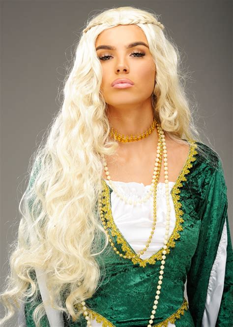 Womens Gorgeous Long Blonde Medieval Princess Wig