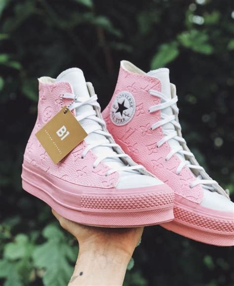 Pink Embossed Lv Style X Converse Platform By B1customapparel