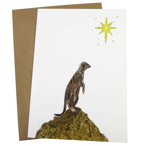 Meerkat With Xmas Star Christmas Card Wildlife Art Cute Animals