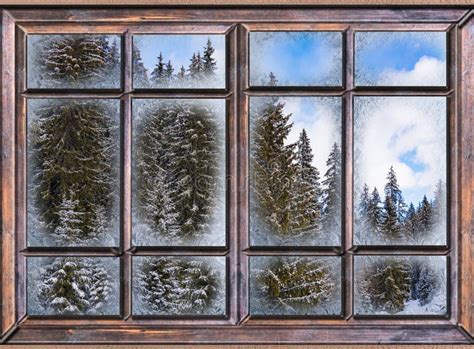 The Window Is Covered With Ice Frost Stock Photo Image Of House