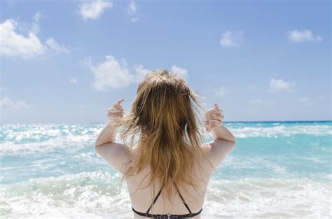 Wallpaper Sunlight Blonde Sea Long Hair Shore Sand Beach Arms Up Coast Bikini Teen