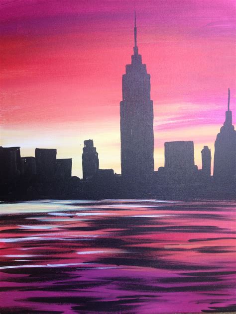 Paint Nite Nyc Sunset Cityscape Painting Of Empire State
