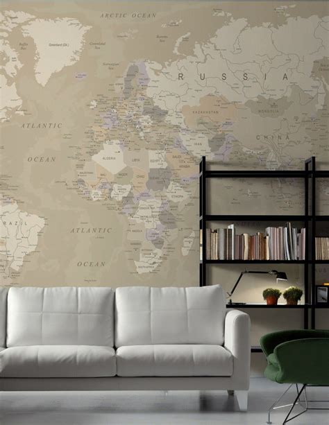 Nostalgic Brown World Map Wallpaper Wall Mural For Cafe Bedroom