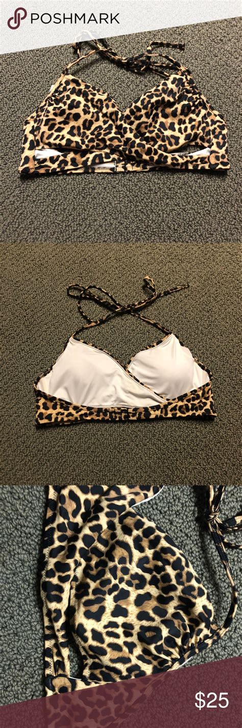 Cheetah Print Bikini Top Size Medium Removable Padding Ties Around