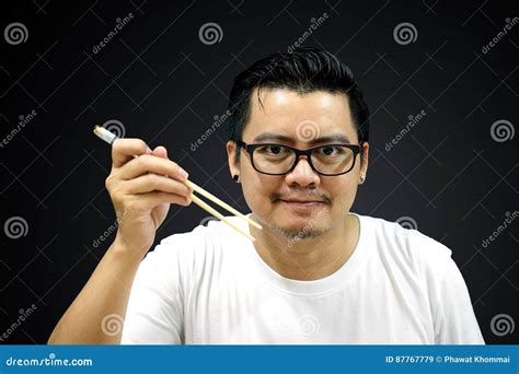 Asian Man Holding Chopsticks Ready To Eat Stock Image Image Of Instant Lifestyle 87767779