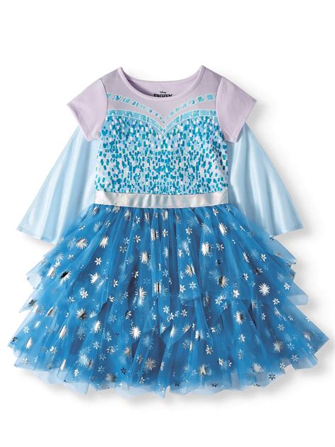 Disney Frozen Elsa Cosplay Tiered Tutu Tulle Dress With Detachable Cape