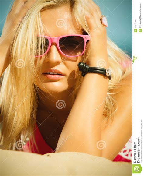 Beautiful Blonde Girl In Sunglasses Outdoor Stock Image Image Of