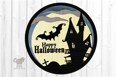 Happy Halloween Haunted House Sign Svg Glowforge Files Etsy