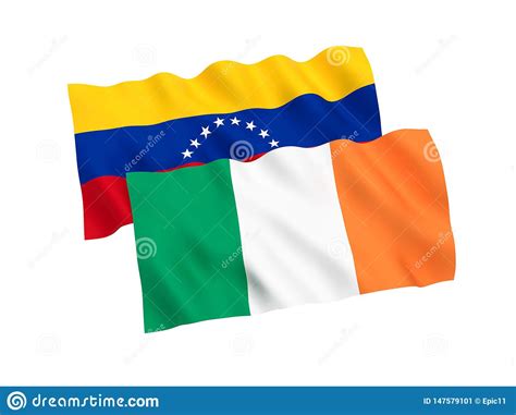 Banderas De Venezuela Y De Irlanda En Un Fondo Blanco Stock De