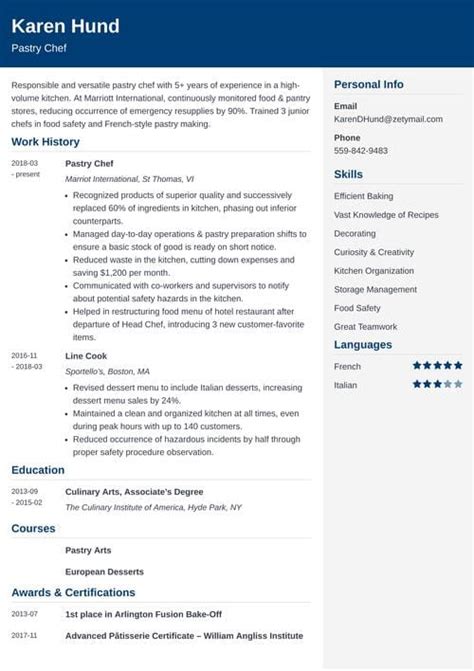 Pastry Chef Resume Examples And Writing Guide