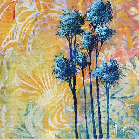 Abstract Art Original Landscape Painting Contemporary Design Blue Trees