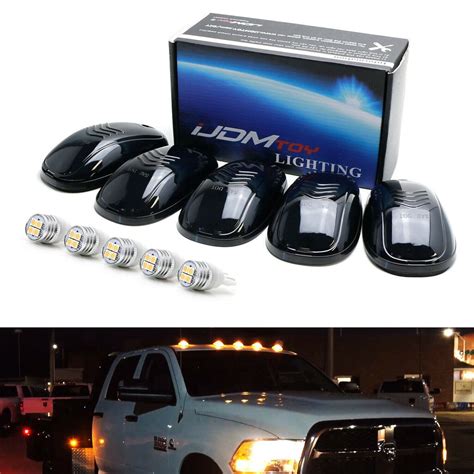 5pc Set Smoked Lens Truck Cab Roof Lights W Amber Led Bulbs For Truck
