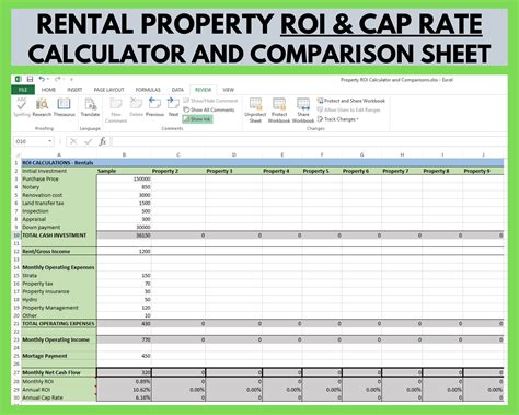 Rental Property Roi And Cap Rate Calculator And Comparison Spreadsheet