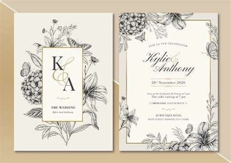 Premium Vector Handdrawn Vintage Floral Wedding Invitation Card