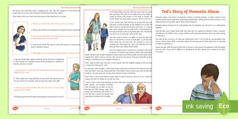 Teds Story Of Domestic Abuse Worksheet Teacher Made