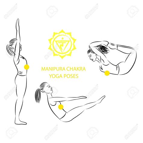 Posturas De Yoga Para La Ilustración De Vector De Activación De Manipura Chakra Foto De Archivo