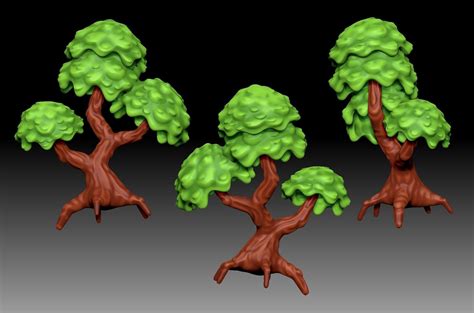 Stylized Cartoony Fantasy Tree 3d Model Obj Fbx Ma Mb Ztl Wrl Wrz X3d