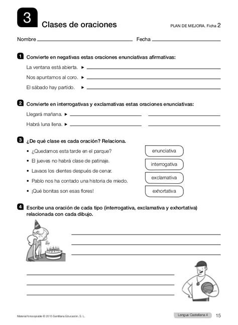 Fichas Refuerzo 4 Primaria Castellano Saber Hacer Clases De Oraciones