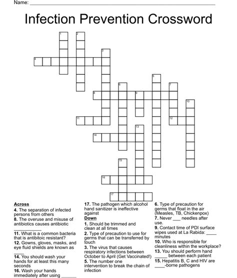 Infection Prevention And Control Fun Crossword Wordmint