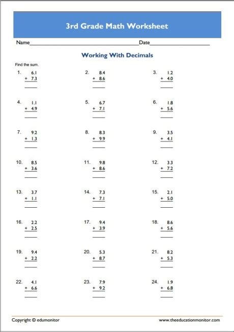 Delve into mathematical models and concepts, limit value or engineering mathematics and find the answers to all your questions. Free 3rd Grade Math Worksheets -PDF Printable Activities - EduMonitor