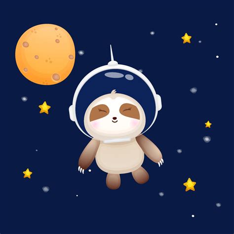 Cute Baby Sloth Wearing Astronaut Helmet Animal Cartoon Character