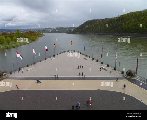 Deutsches Eck The Confluence Of The Rivers Moselle And Rhine Stock