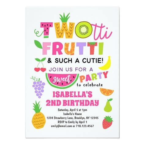 Twotti Frutti Tropical Fruit Summer 2nd Birthday Invitation Zazzle