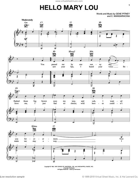 Nelson Hello Mary Lou Sheet Music For Voice Piano Or Guitar