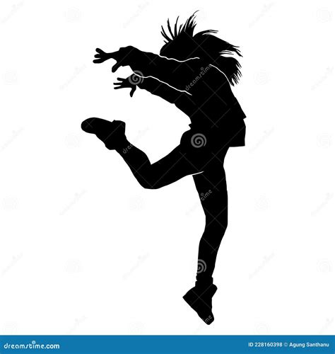 Silhouette Of Beautiful Female Hip Hop Dance On White Background Stock