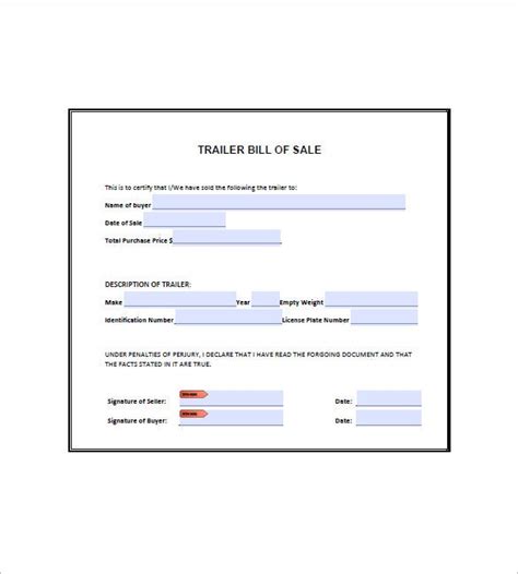 Printable Bill Of Sale For Boat And Trailer