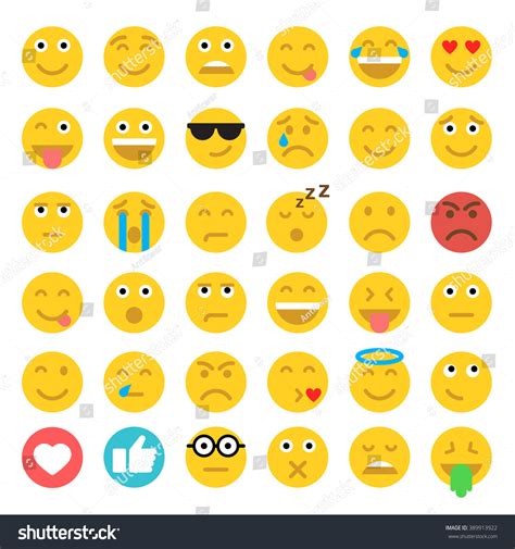 Set Emoticons Set Emoji Flat Style Stock Vector 389913922 Shutterstock