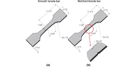 Drawing Of A Smooth And B Notched Tensile Bar Geometries