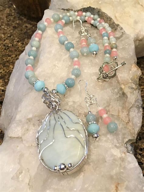 Silver Wrapped Amazonite With Amazonite And Rose Quartz Beads Beaded