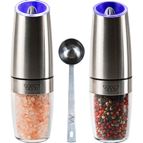Ksl Gravity Electric Salt And Pepper Grinder Set Silver Automatic