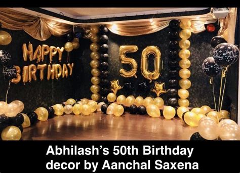 50th Birthday Decor With Black Gold Theme Using Balloon Art By Aanchal