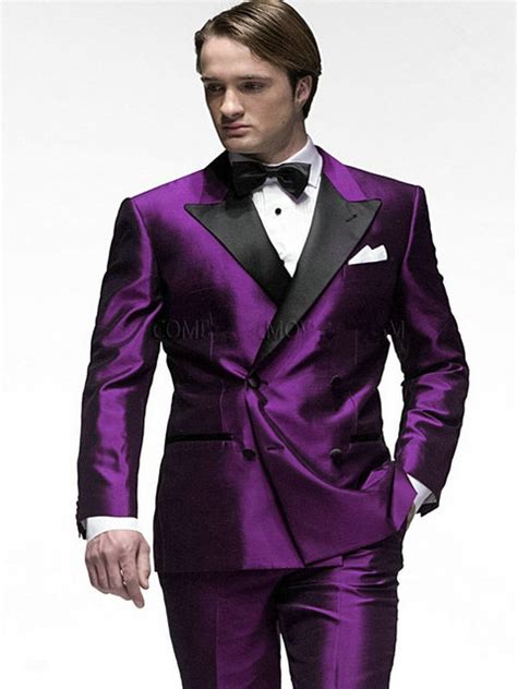 2017 Best Selling Purple Satin Prom Tuxedos For Men High Quality Double Breasted Suit Groom Men