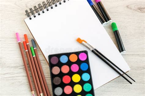 Items For Drawing And Coloring Album Brushes Watercolors With
