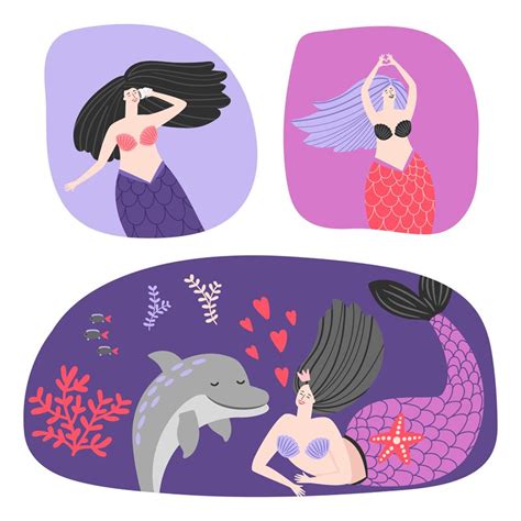 Cute Mermaids Dolphin Seaweed Illustration By Smartstartstocker