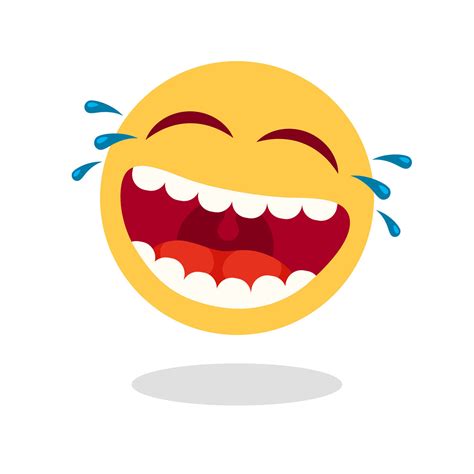 Laughing smiley emoticon. Cartoon happy face with laughing mouth and t