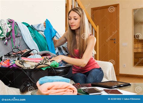 Girl Packing Luggage Stock Photo Image Of Journey Satisfied 42381802