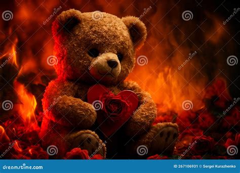A Teddy Bear On Fire Holds A Red Heart T For A Girl Woman Stock Illustration Illustration