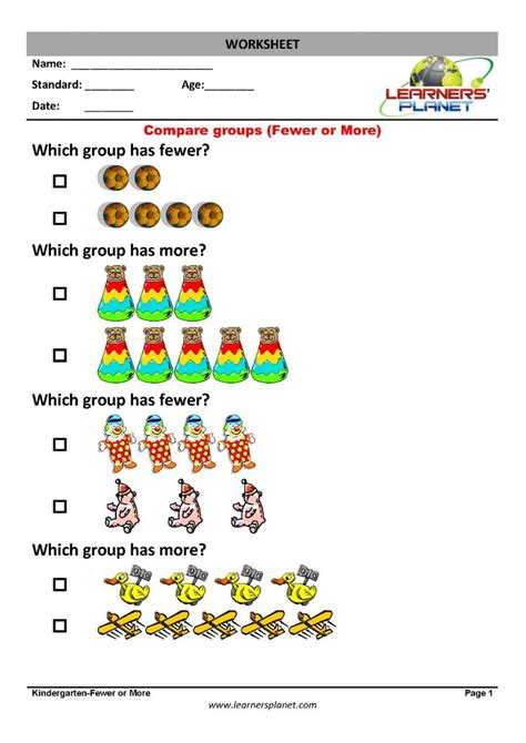 Math Comparison Worksheets For Kindergarten