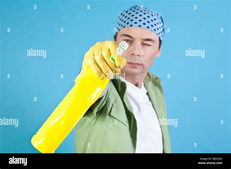 Man Holding Cleaning Agent Portrait Stock Photo Alamy