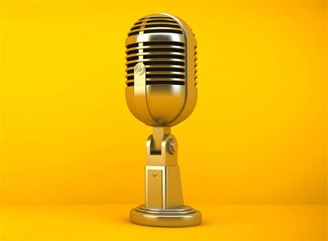 Gold Microphone On Yellow Background Yellow Marketing Programme