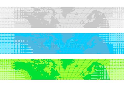 World Map Banners. 3 color world map banners background with