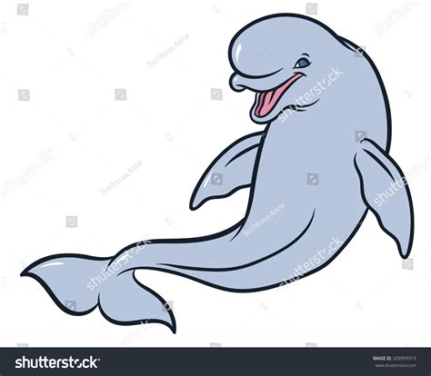 Happy Smiling Beluga Whale Cartoon Vector Hand Drawing