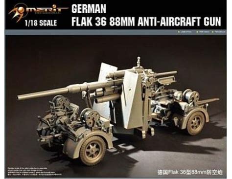 Merit Model Me61701 Flak 36 88mm Anti Aircraft Gun Kit 118 Modellino