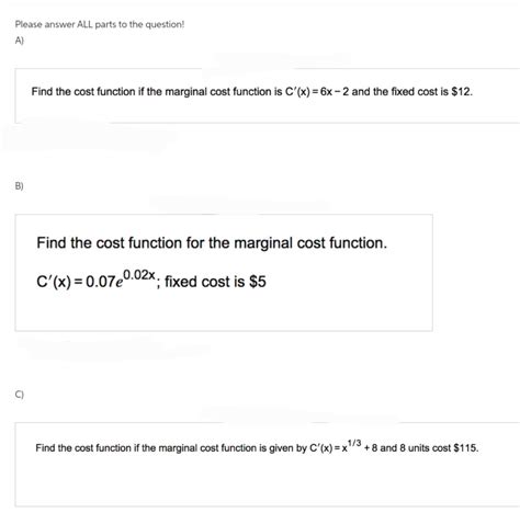 Answered B Find The Cost Function If The Bartleby