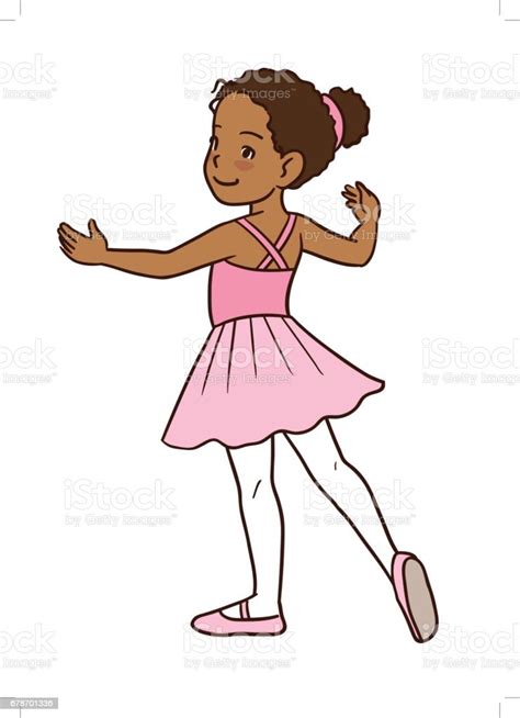 Cartoon Illustration Of Cute Cartoon Ballerina Girl With Dark Skin